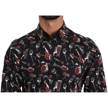Dolce & Gabbana Black Musical Instrument Slim fit Shirt
