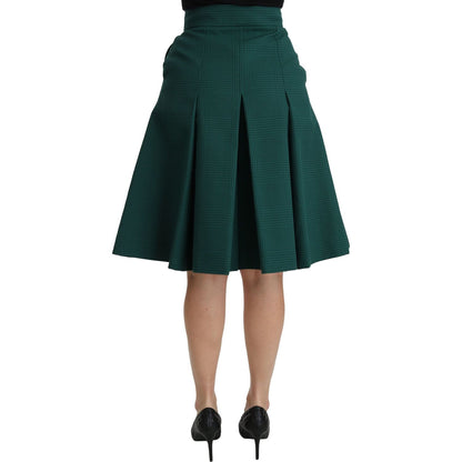Dolce & Gabbana Green Pleated A-line High Waist Cotton Skirt