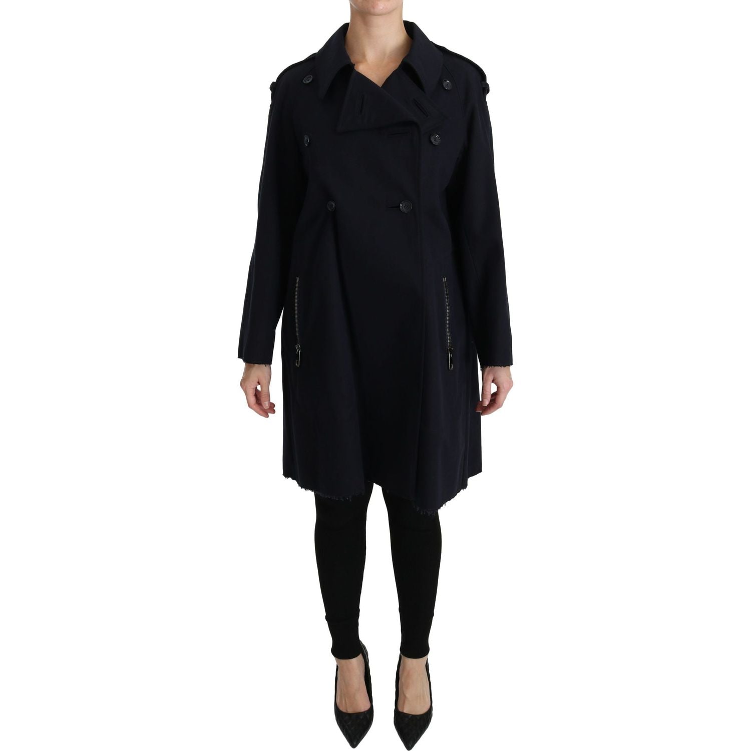 Dolce & Gabbana Coat Blue Cotton Women Trench Jacket