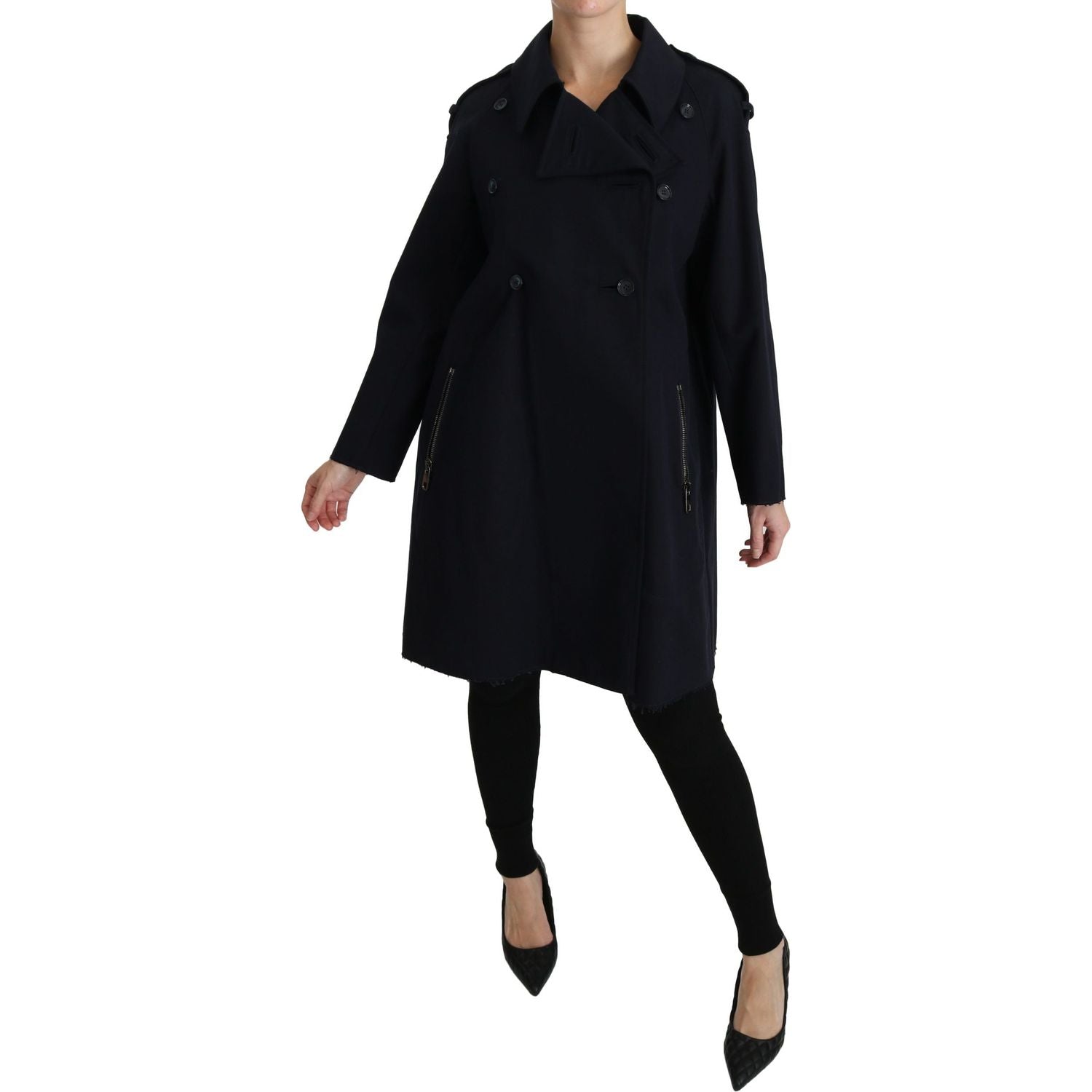 Dolce & Gabbana Coat Blue Cotton Women Trench Jacket