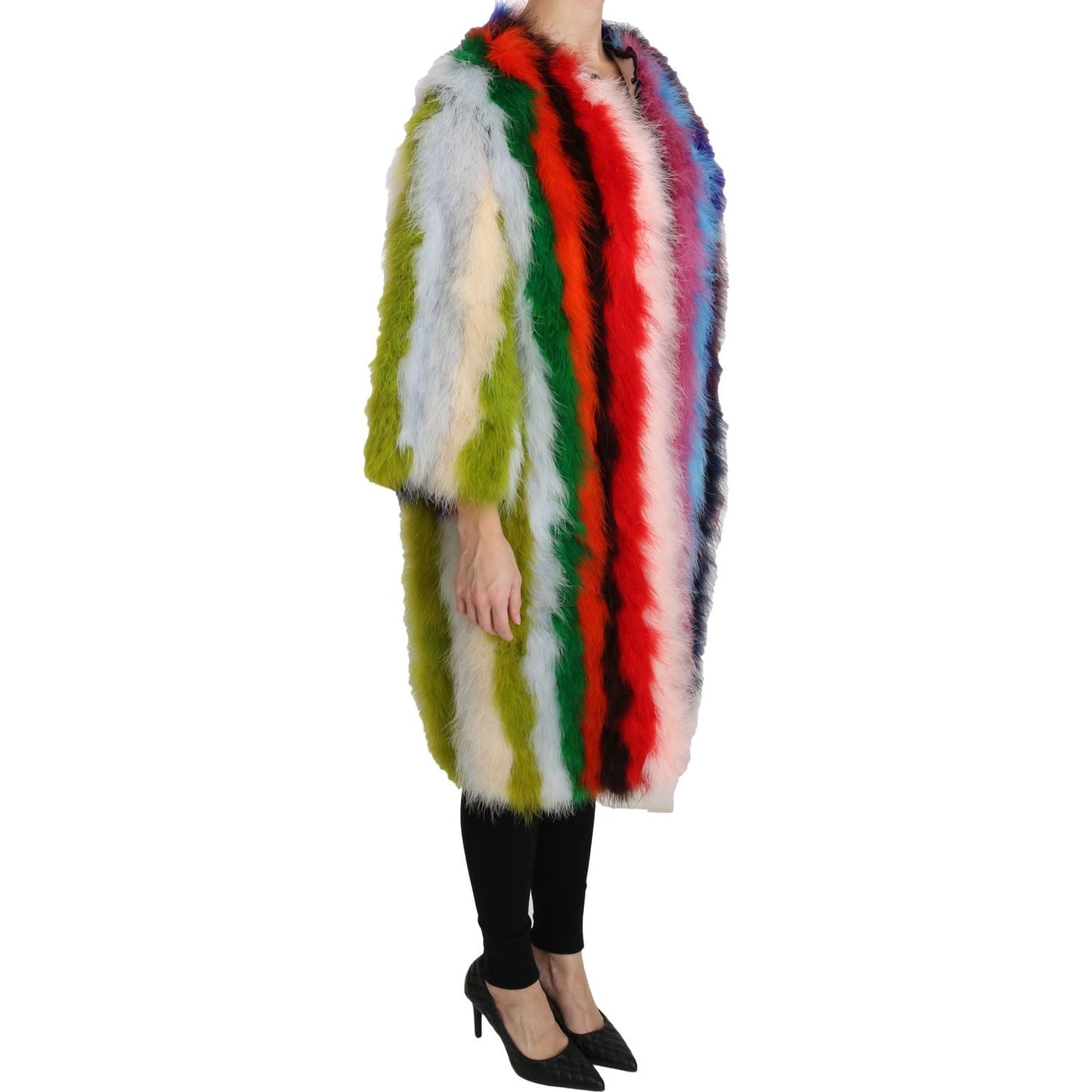 Dolce & Gabbana Multicolor Turkey Feather Cape Fur Coat Coats & Jackets