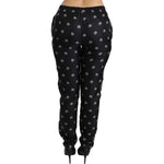 Dolce & Gabbana Black Printed Mid Waist Skinny Silk Pants Jeans & Pants