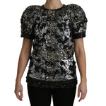 Dolce & Gabbana Black Sequined Crystal Embellished Top Blouse