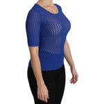 Dolce & Gabbana Blue See Through Round Neck Top Viscose Blouse