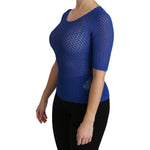 Dolce & Gabbana Blue See Through Round Neck Top Viscose Blouse