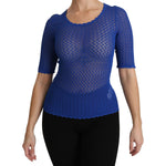 Dolce & Gabbana Blue See Through Round Neck Top Viscose Blouse