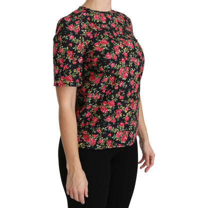 Dolce & Gabbana Black Floral Roses Short Sleeve Top Blouse