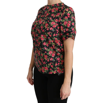 Dolce & Gabbana Black Floral Roses Short Sleeve Top Blouse