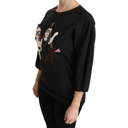 Dolce & Gabbana Black #dgfamily Top T-shirt Silk Blouse