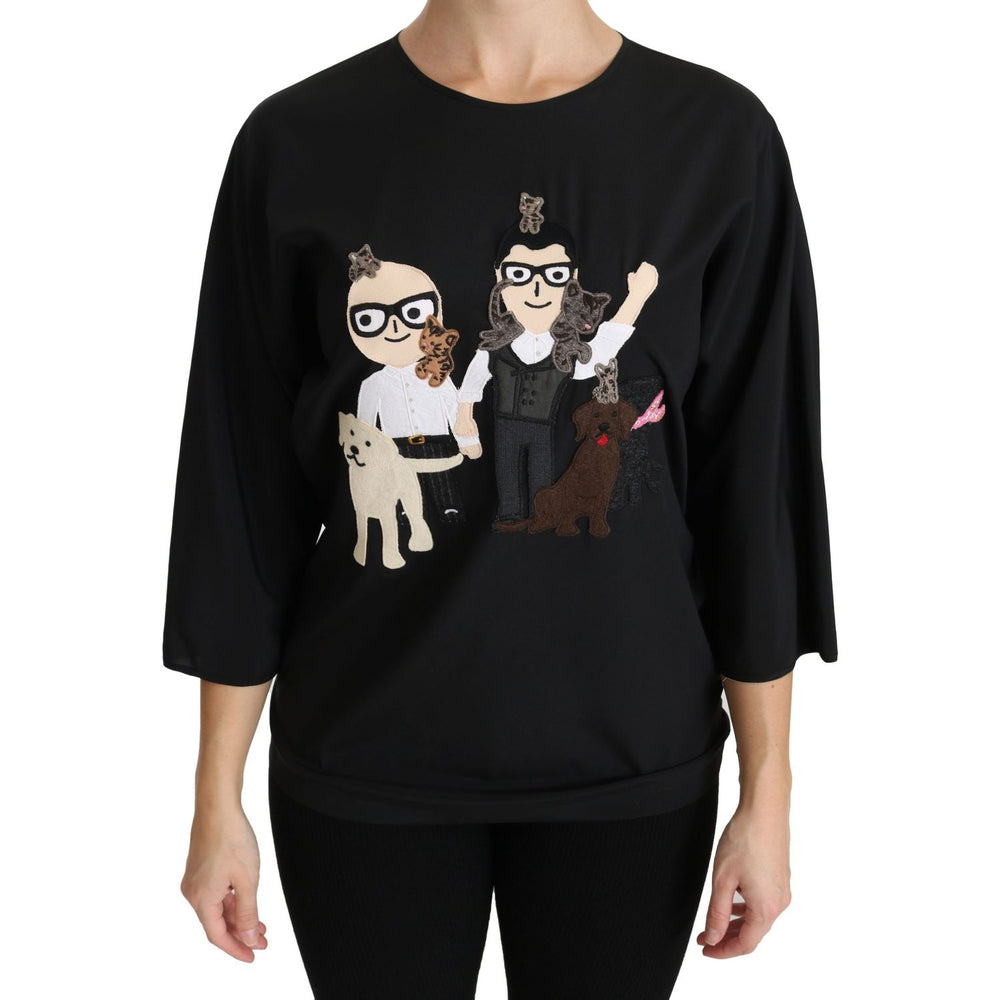 Dolce & Gabbana Black #dgfamily Top T-shirt Silk Blouse
