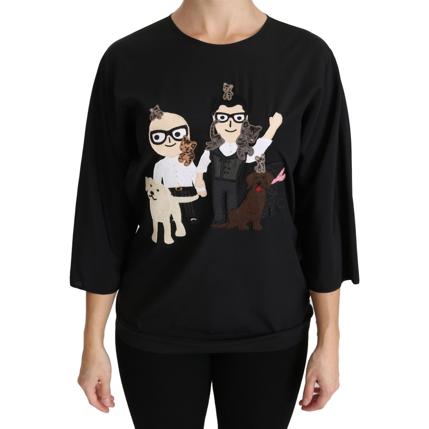 Dolce & Gabbana Black #dgfamily Top T-shirt Silk Blouse