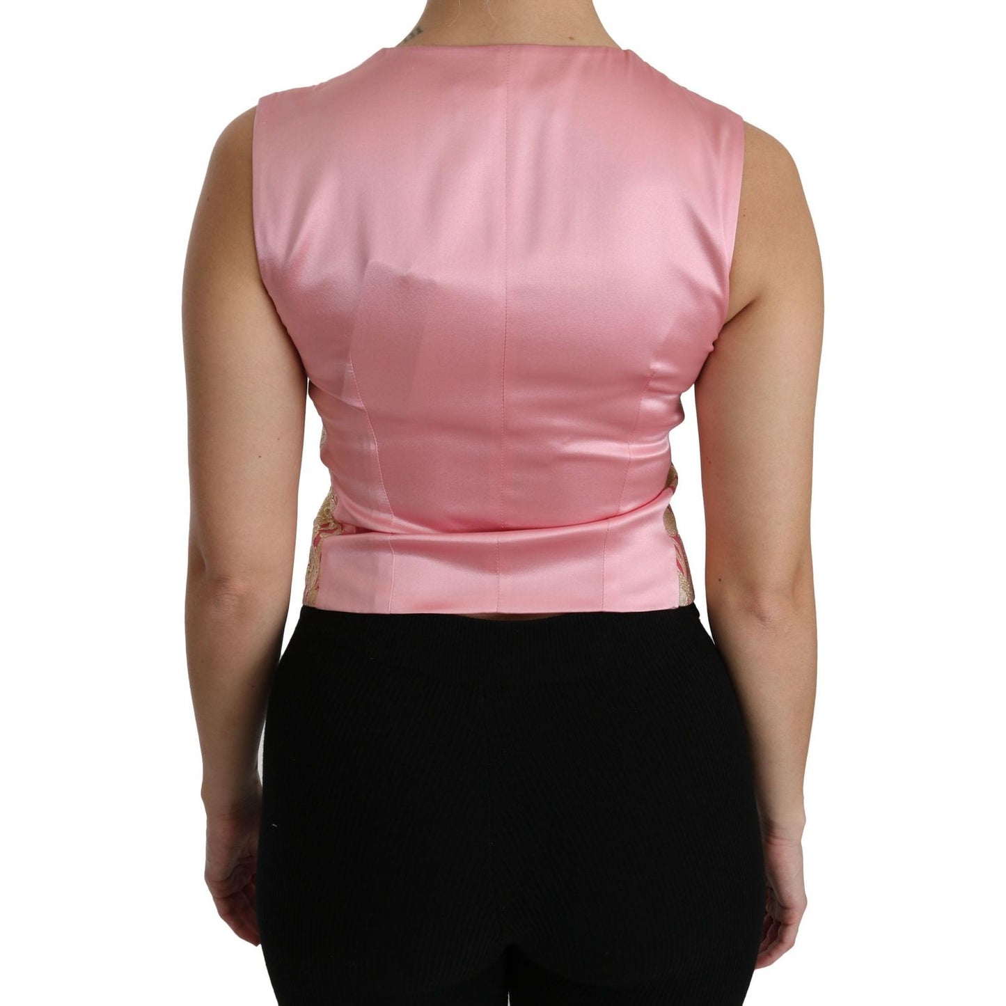 Dolce & Gabbana Pink Gold Brocade Waistcoat Vest Blouse Top