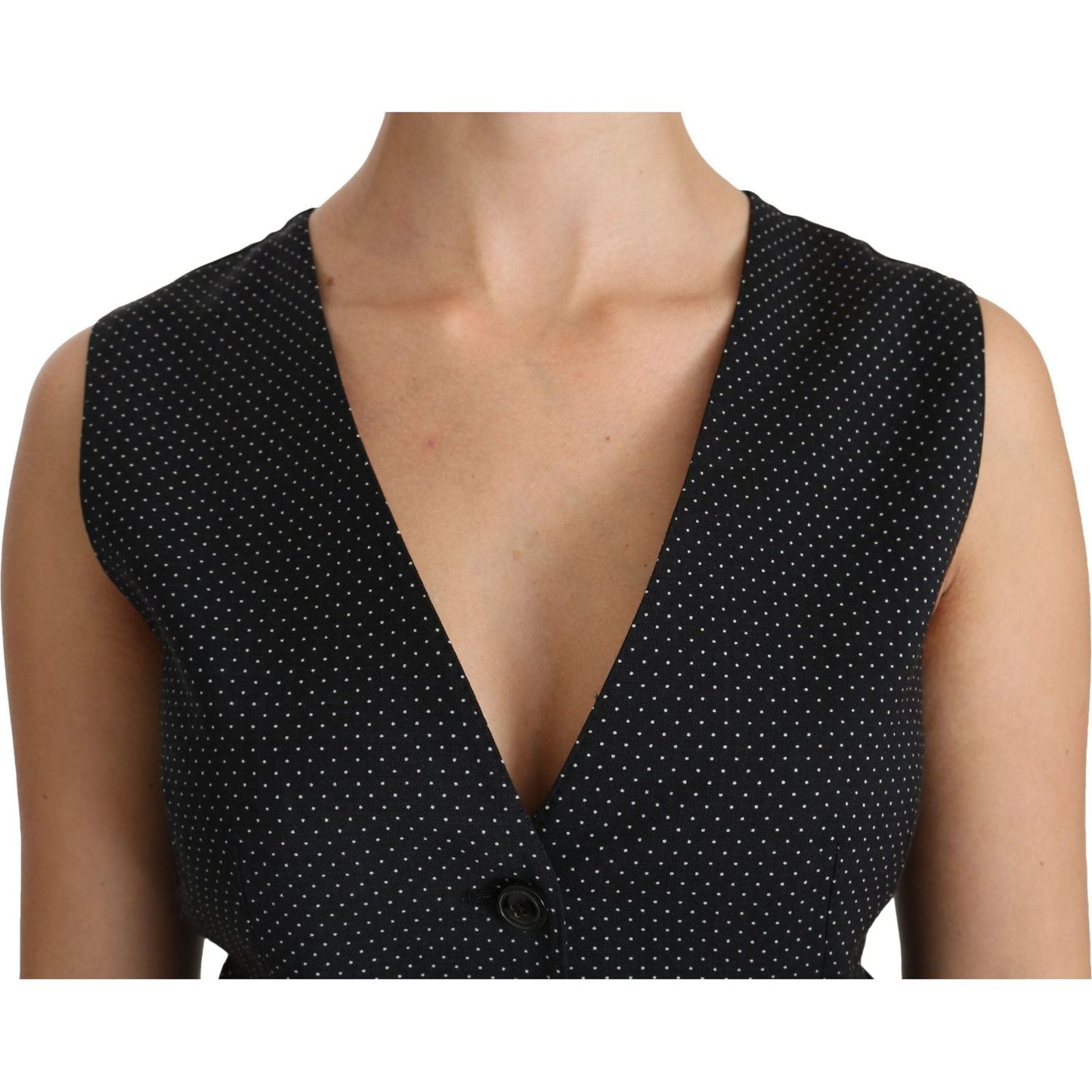 Dolce & Gabbana Black Dotted Waistcoat Vest Blouse Top