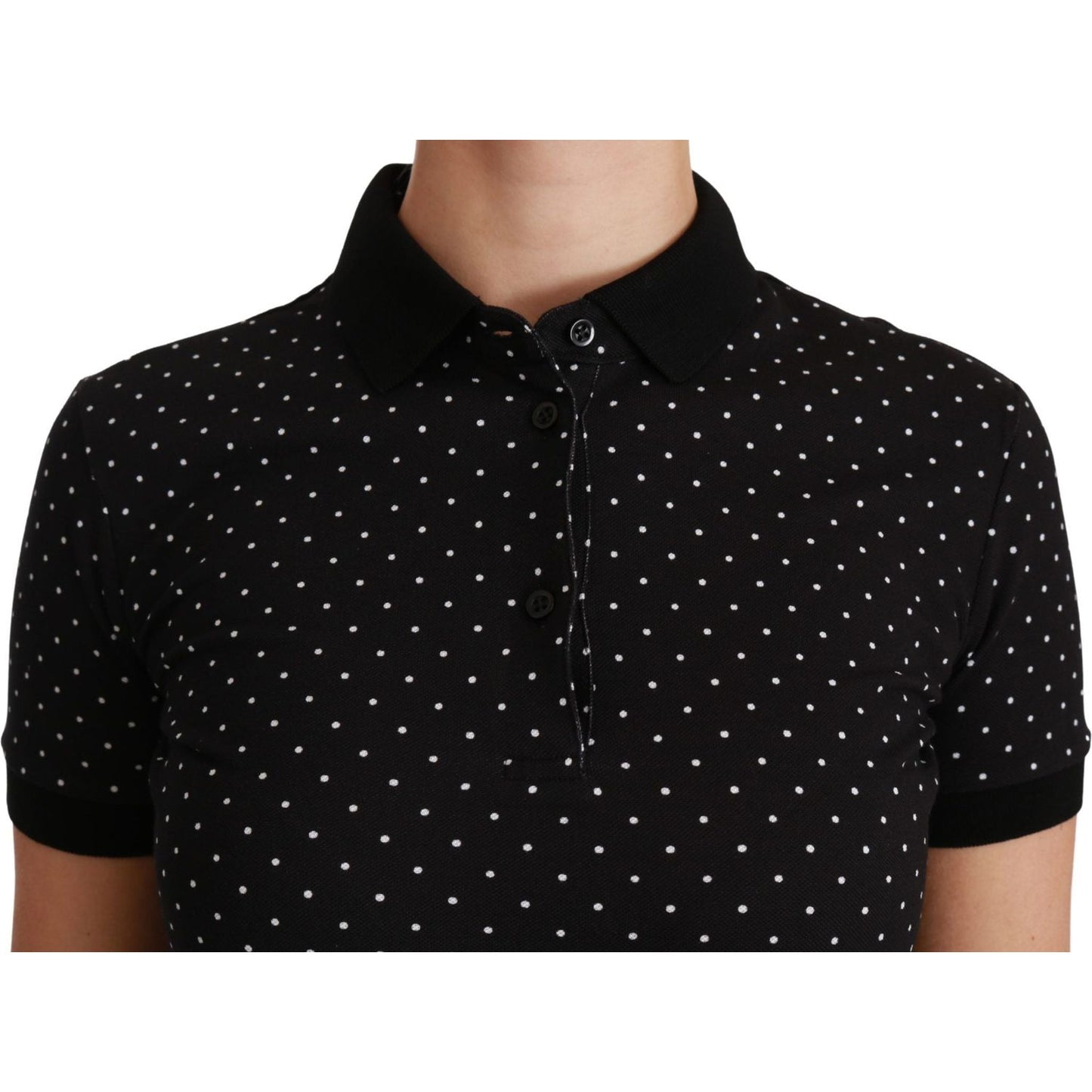 Dolce & Gabbana Black Dotted Collared Polo Shirt Cotton Top