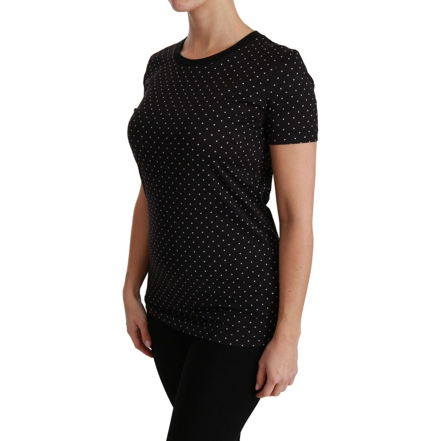 Dolce & Gabbana Black Dotted Crewneck Cotton Top T-shirt