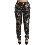 Dolce & Gabbana Black Silk Instrument Mid Waist Pants Jeans & Pants