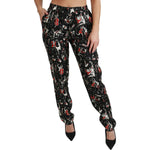 Dolce & Gabbana Black Silk Instrument Mid Waist Pants Jeans & Pants