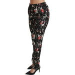 Dolce & Gabbana Black Silk Instrument Mid Waist Pants Jeans & Pants