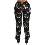 Dolce & Gabbana Black Puppy Dog Mid Waist Skinny Silk Pants