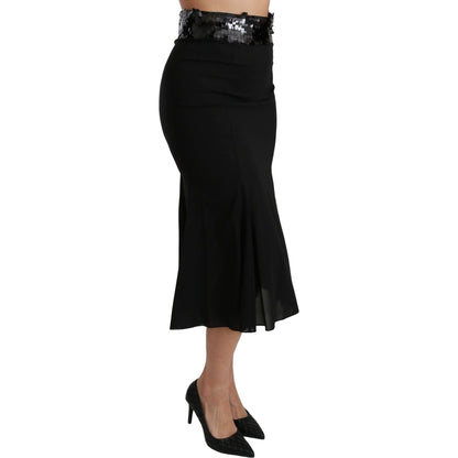 Dolce & Gabbana Black High Waist Mermaid Midi Silk Skirt