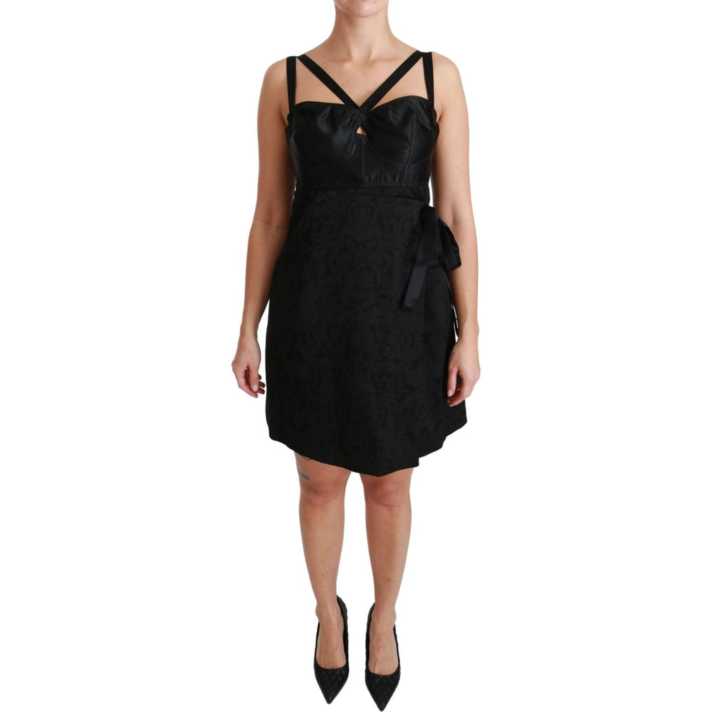 Dolce & Gabbana Black Stretch Satin Jacquard Mini Dress