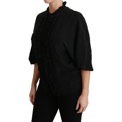 Dolce & Gabbana Black Silk Shirt Ruffled Top Blouse