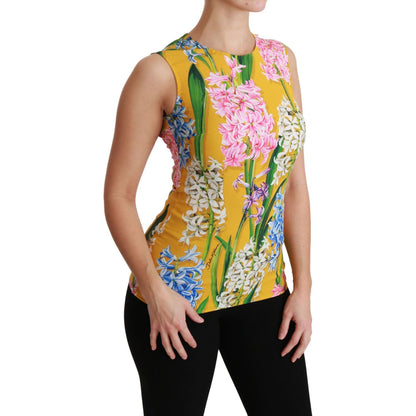 Dolce & Gabbana Yellow Floral Stretch Top Tank Blouse