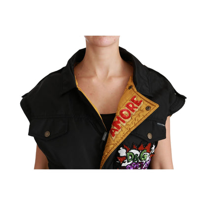Dolce & Gabbana Black Queen Crown Sequined Bomber Jacket