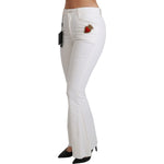 Dolce & Gabbana White Heart Flared Stretch Cotton Pants