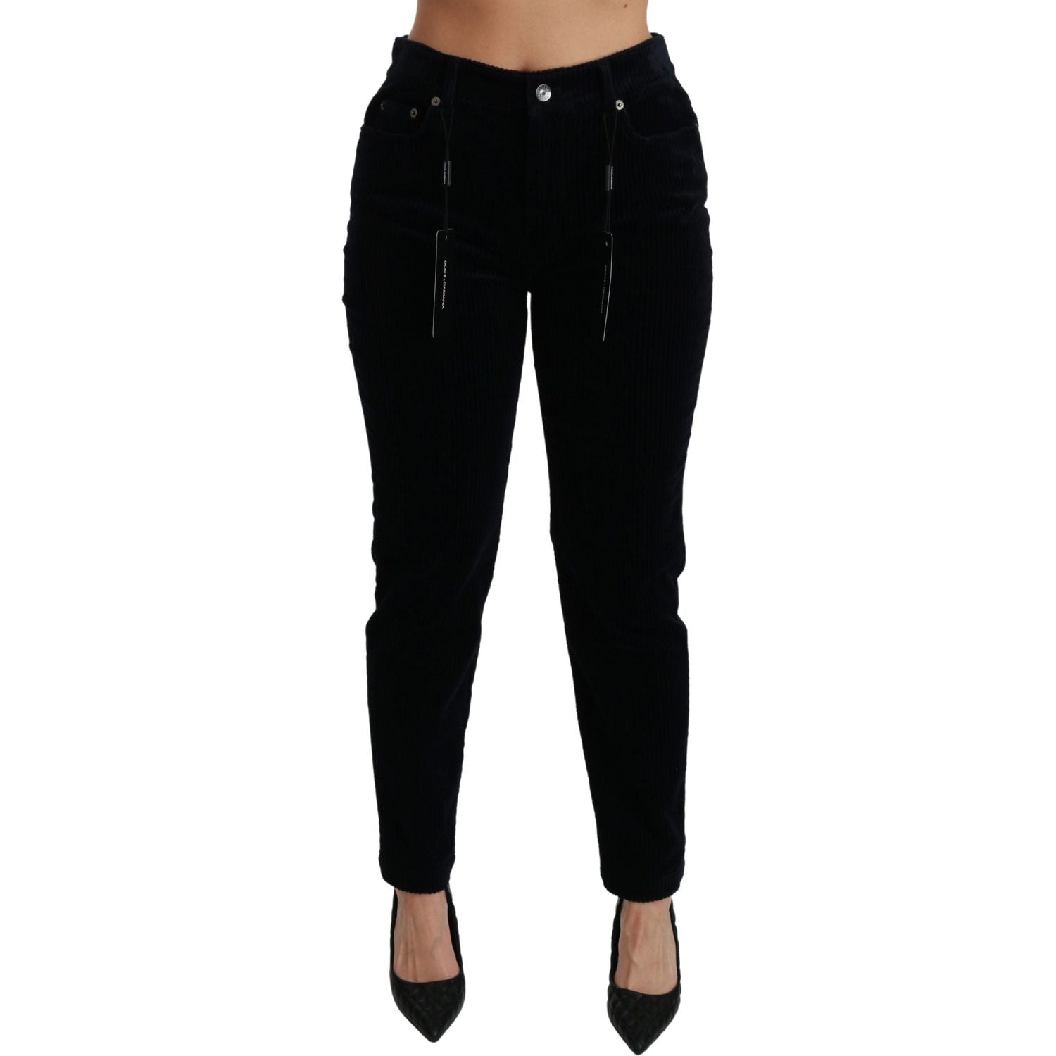 Dolce & Gabbana Blue Corduroy Mid Waist Skinny Pants Jeans