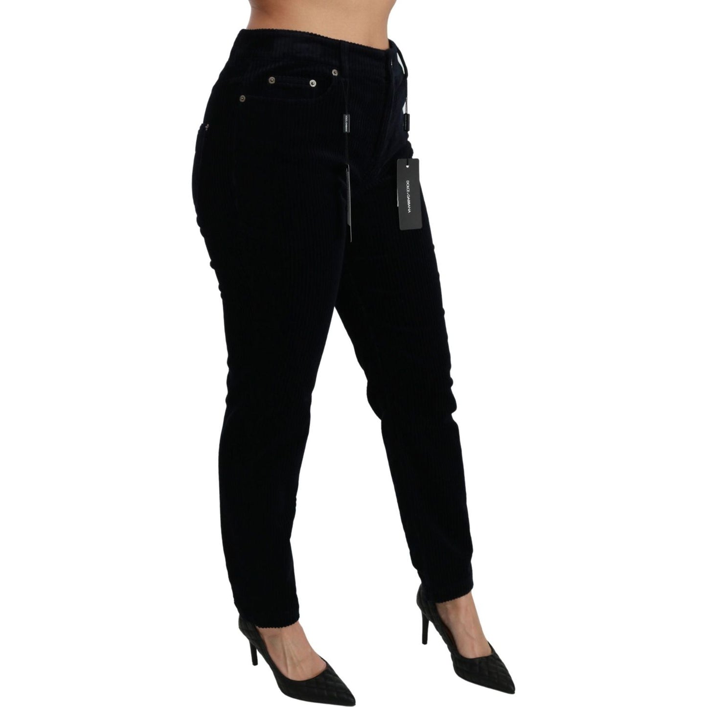 Dolce & Gabbana Blue Corduroy Mid Waist Skinny Pants Jeans Jeans & Pants