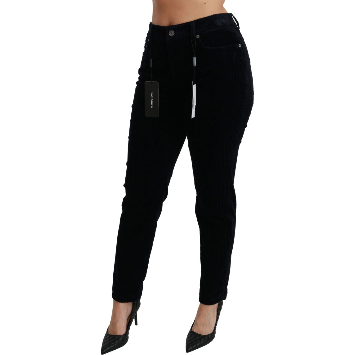 Dolce & Gabbana Blue Corduroy Mid Waist Skinny Pants Jeans