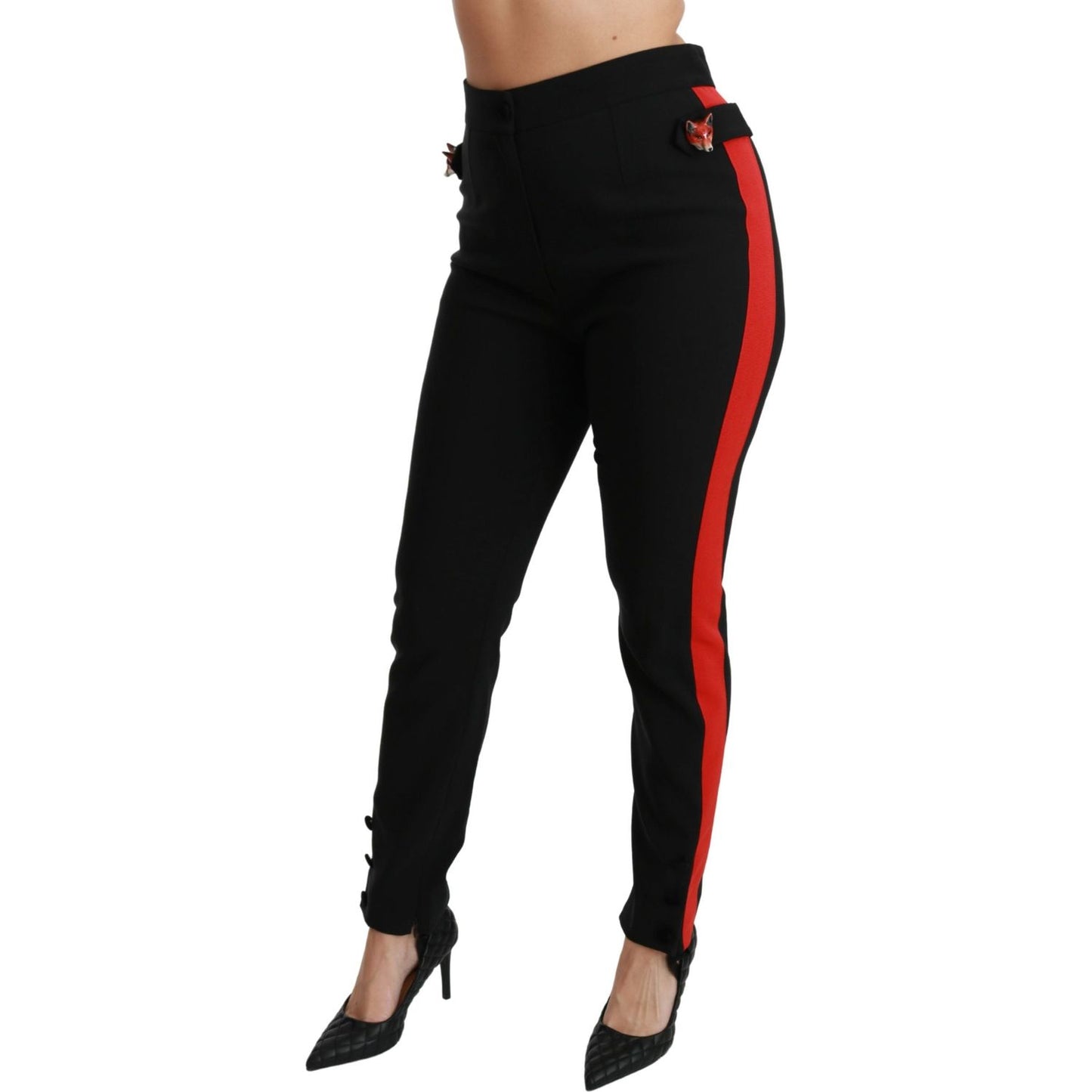 Dolce & Gabbana Black Skinny Stretch Fox Head Cotton Pants