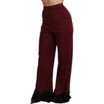 Dolce & Gabbana Black Lace High Waist Wide Leg Maroon Pants PAN70934-40