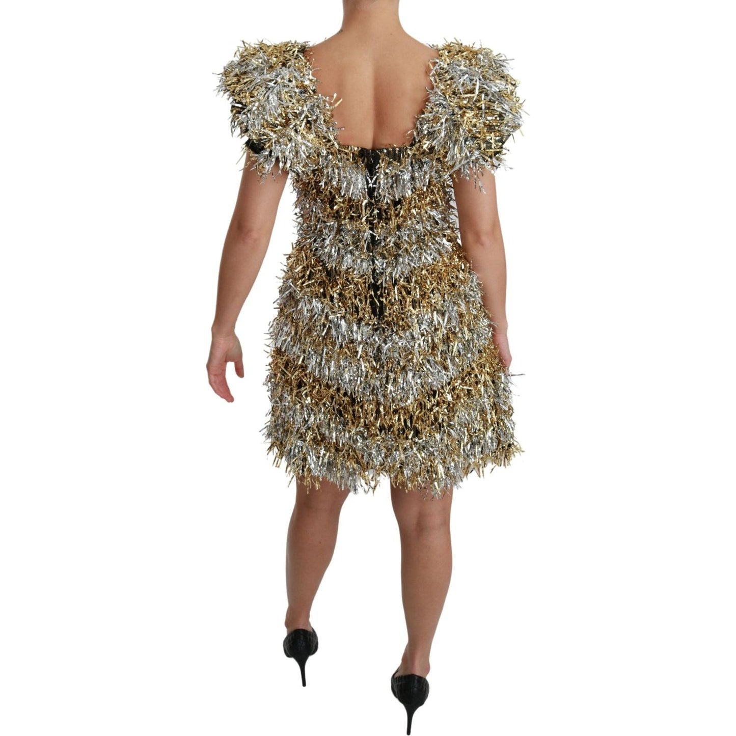 Dolce & Gabbana Silver Gold Sheath Mini Shift Gown Dress DR2510-40