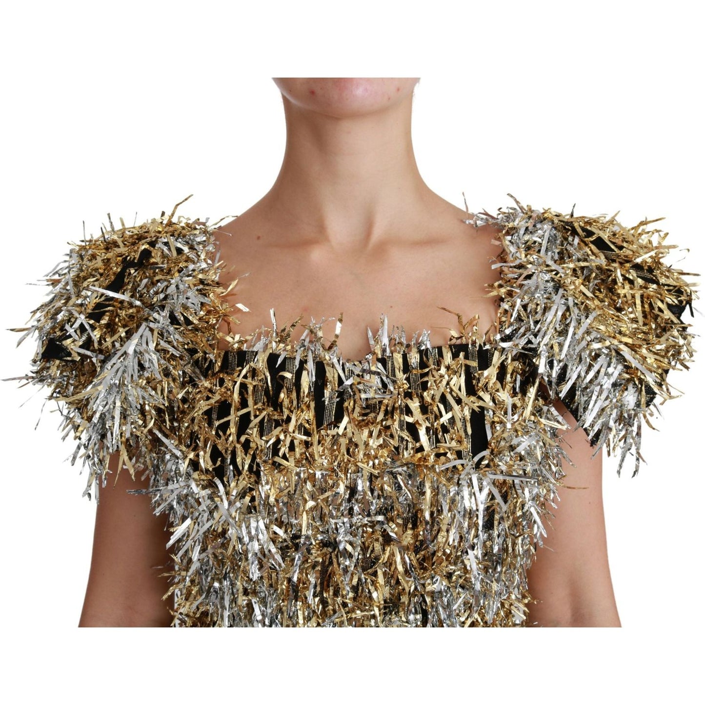 Dolce & Gabbana Silver Gold Sheath Mini Shift Gown Dress DR2510-40