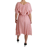 Dolce & Gabbana Silk Pink Polka Dots Pleated A-line Midi Dress