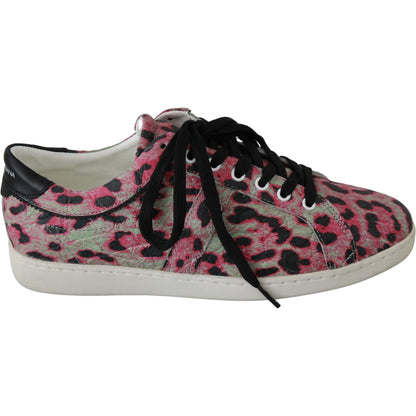 Dolce & Gabbana Pink Leopard Print Training Leather Flat Sneakers