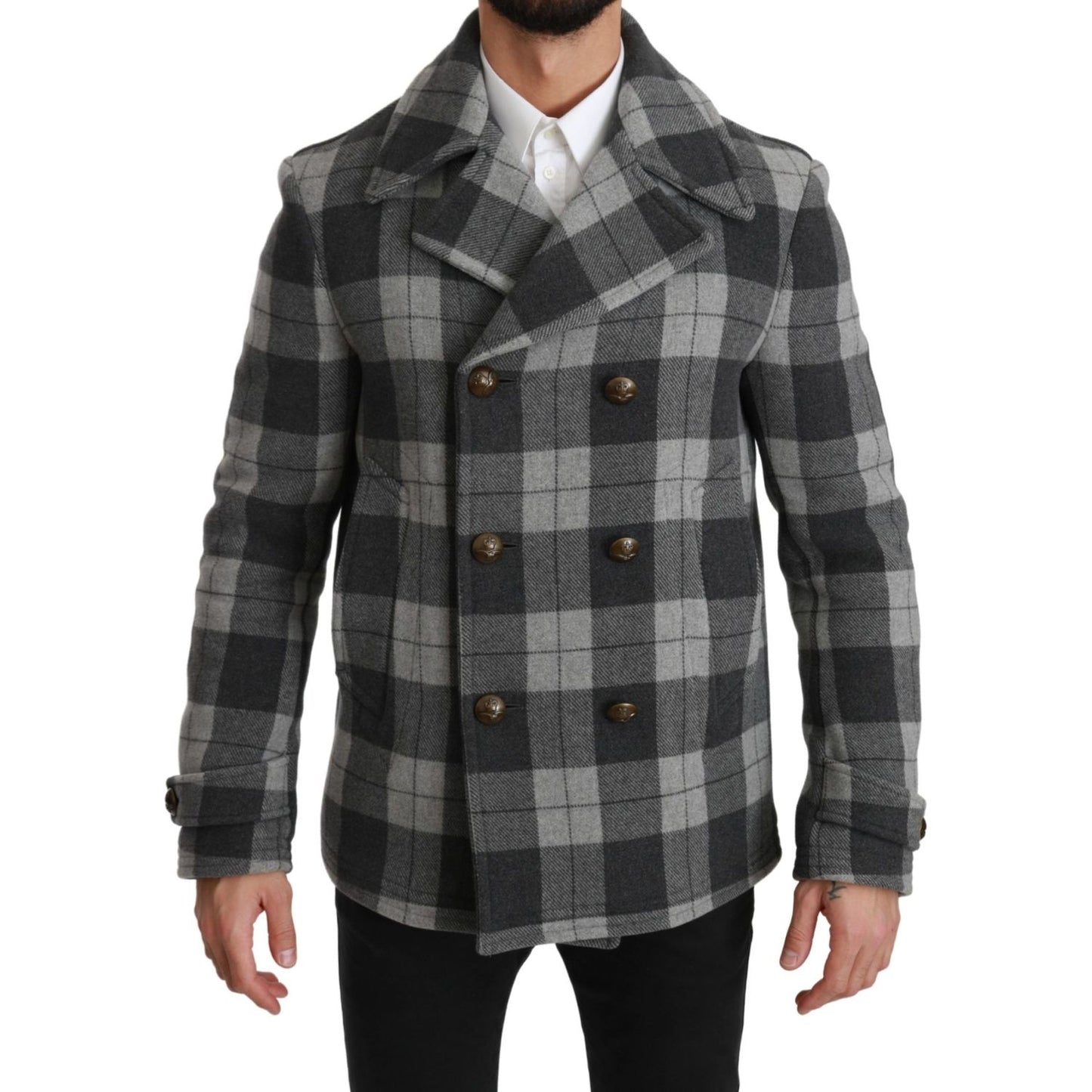 Dolce & Gabbana Elegant Gray Check Double Breasted Coat Dolce & Gabbana