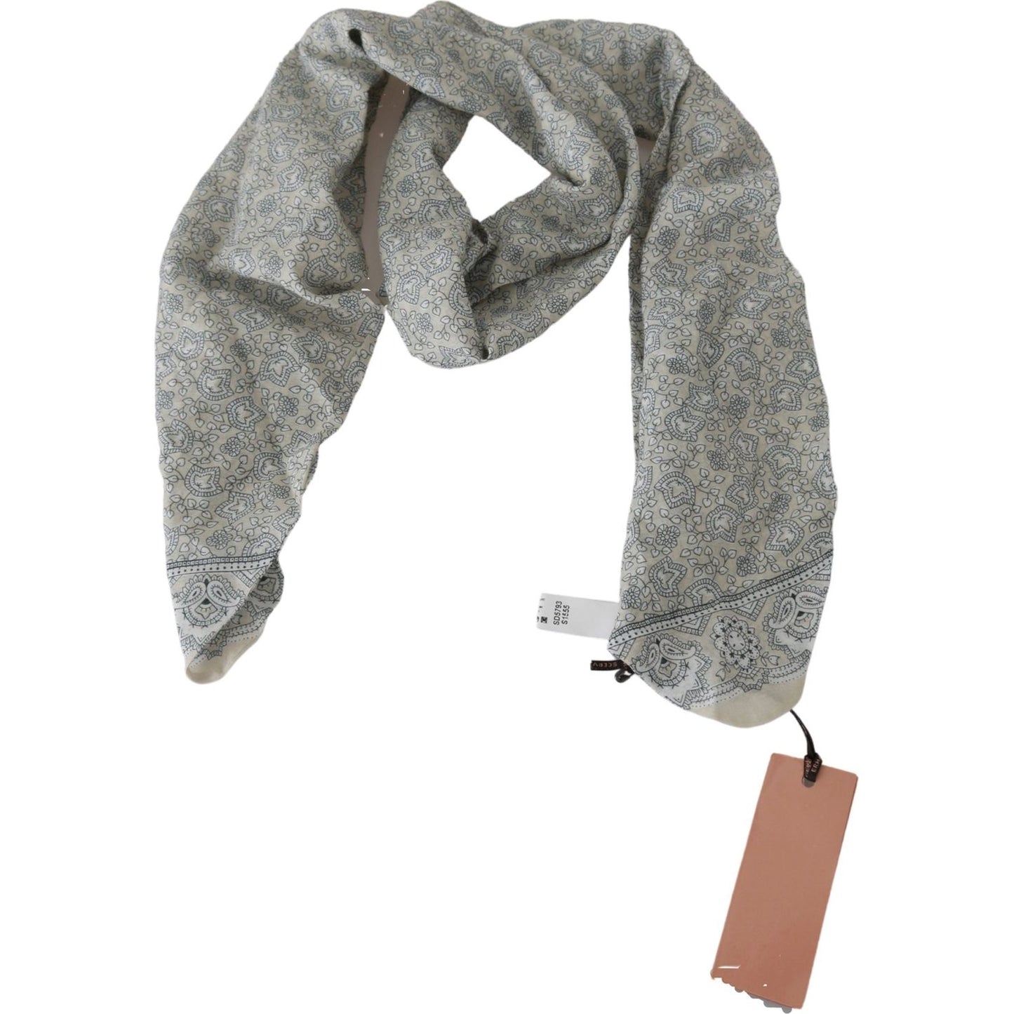 Ermanno Scervino Cotton Beige Blue Fantasy Print Scarf Wrap Shawl Scarves