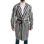 Dolce & Gabbana Black Coat Nightgown White Cotton Robe