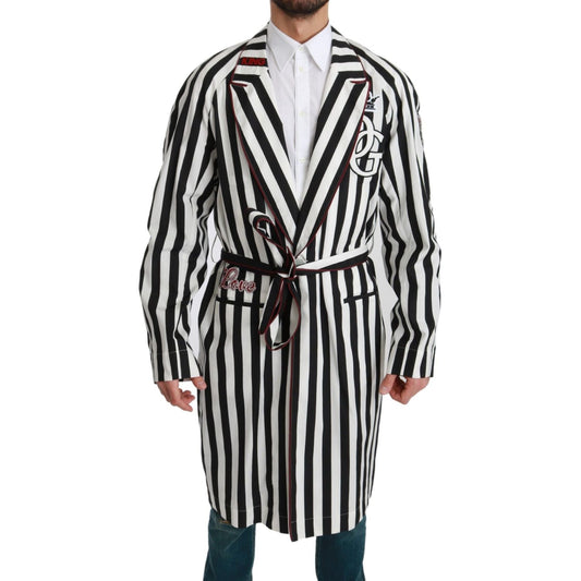 Dolce & Gabbana Black Coat Nightgown White Cotton Robe