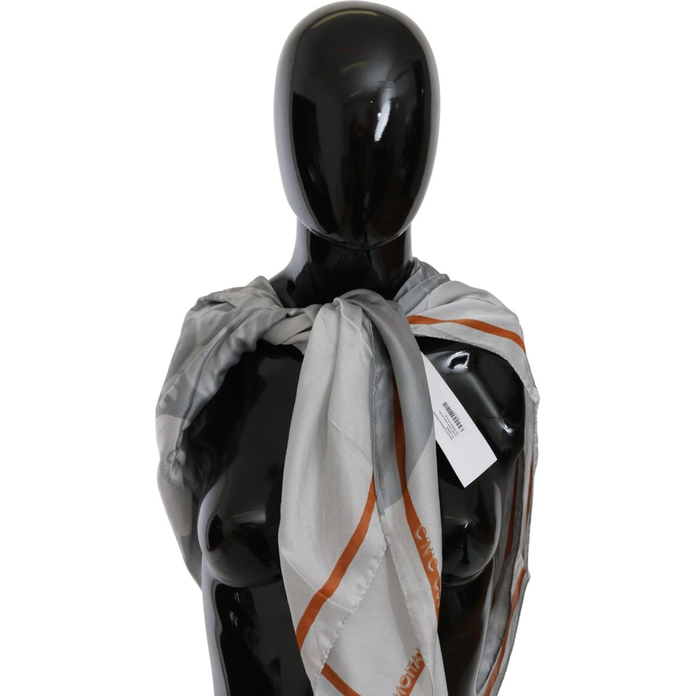 Costume National Gray Orange Silk Floral Foulard Wrap Scarf Silk Wrap Shawls