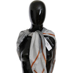 Costume National Gray Orange Silk Floral Foulard Wrap Scarf Silk Wrap Shawls