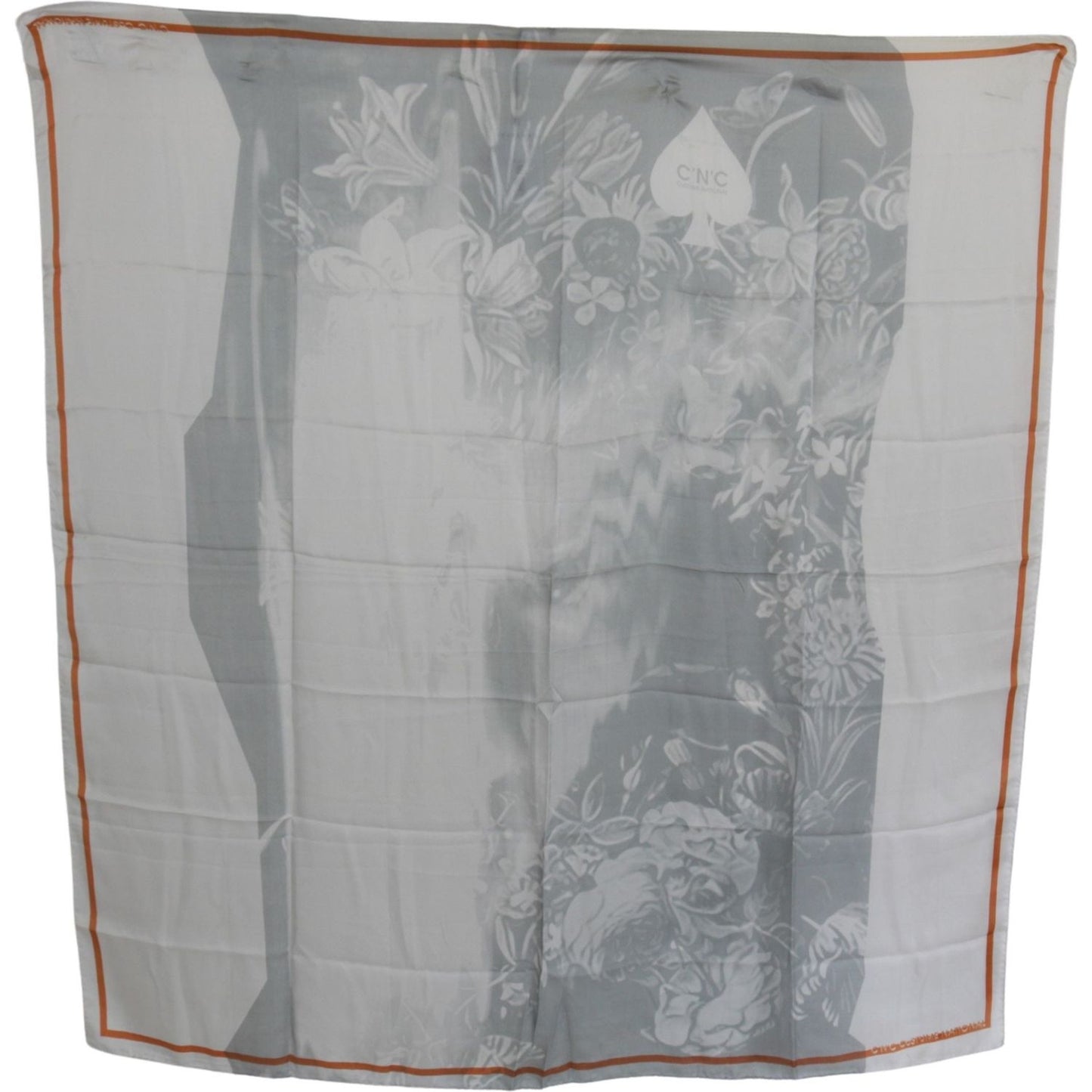 Costume National Gray Red Silk Shawl Foulard Wrap Scarf Silk Wrap Shawls
