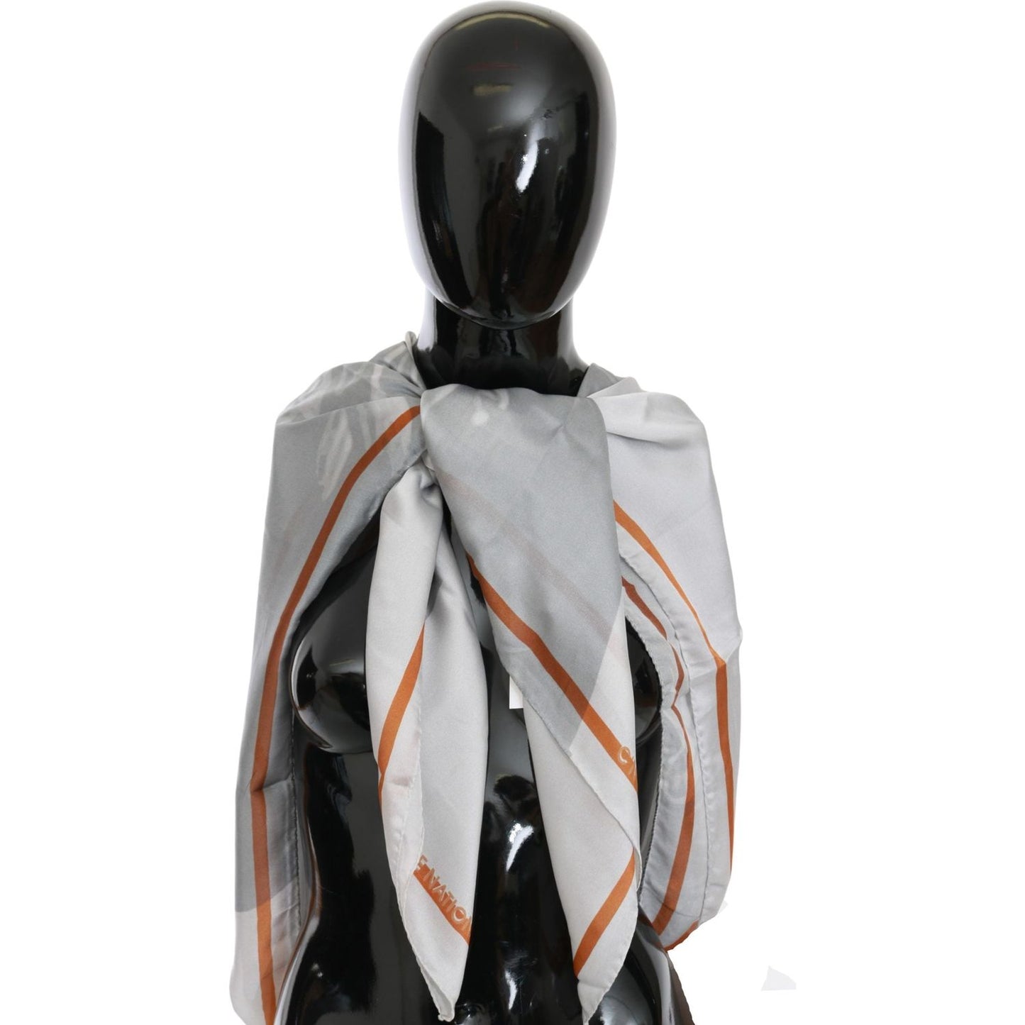 Costume National Gray Red Silk Shawl Foulard Wrap Scarf Silk Wrap Shawls