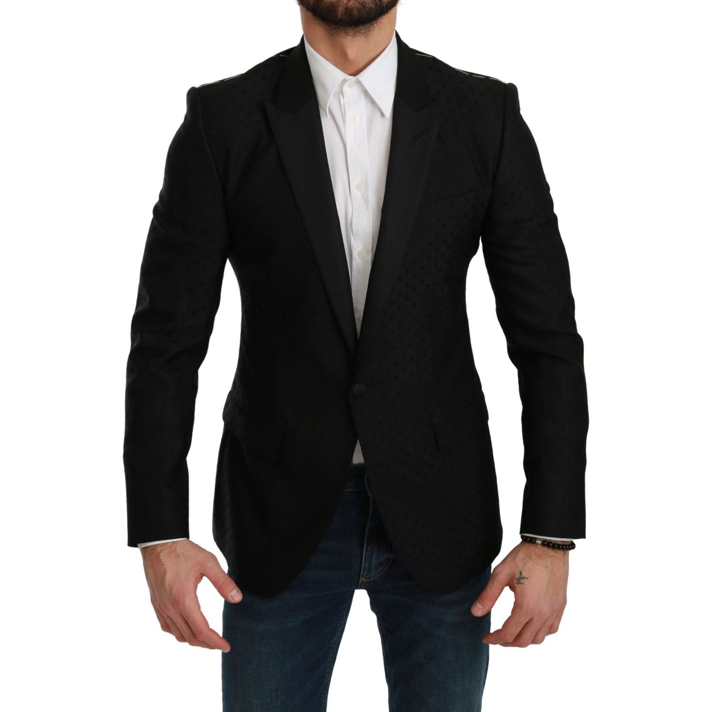 Dolce & Gabbana Elegant Black Polka Dotted Wool Blend Blazer Dolce & Gabbana