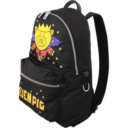 Dolce & Gabbana Black Golden Pig of the Year School Backpack Backpack