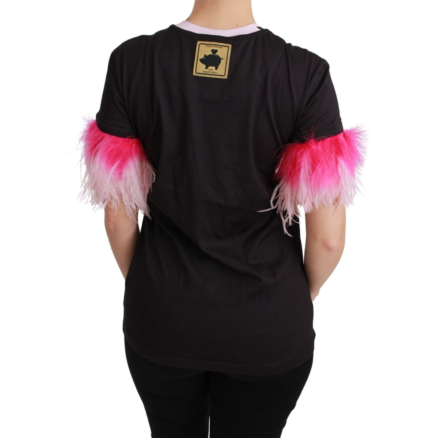 时尚圆领猪年图案 T 恤