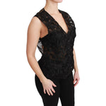 Dolce & Gabbana Black Floral Brocade Top Gilet Waistcoat